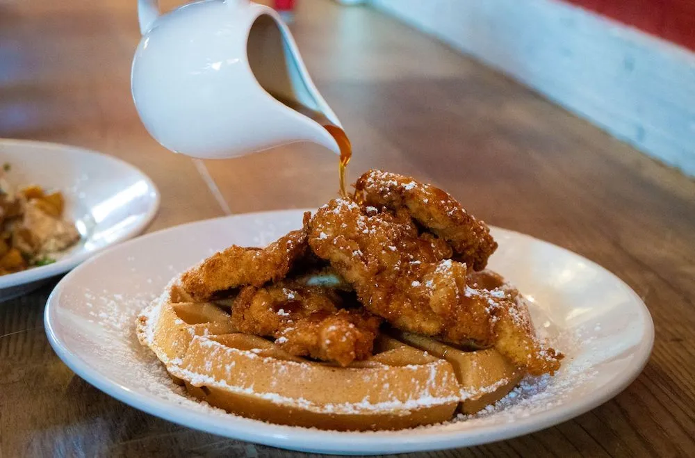 chicken and waffles at Frizzle Chicken