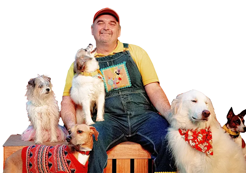 Comedy Barn performer with dog performers